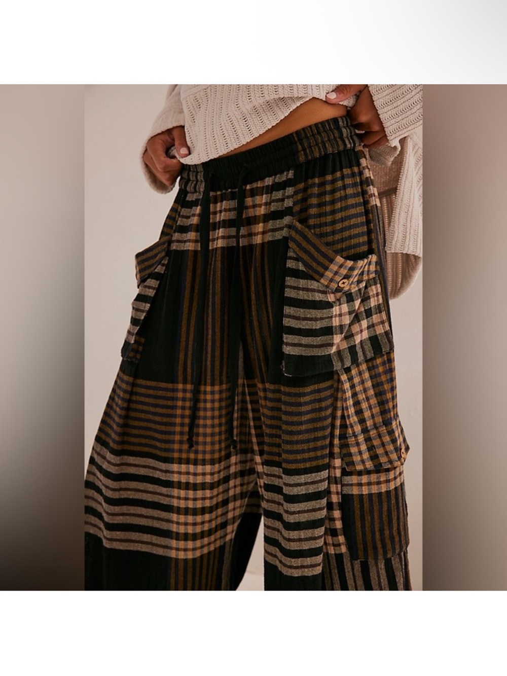 Free People Crafted Plaid Cargo Pants in Black Size S